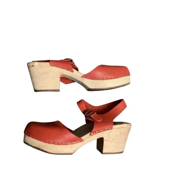 Torpatoffeln Swedish Leather Mary Jane Clog Wooden Heel-Size 41 - Picture 4 of 5